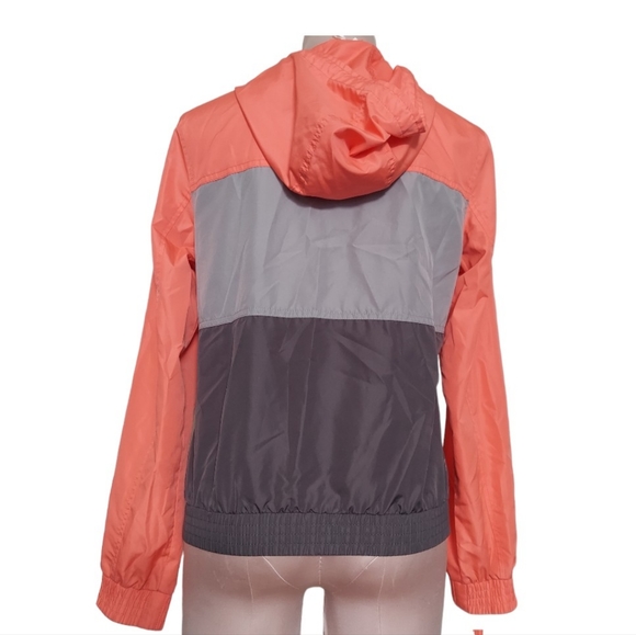 Zine Windbreaker Full Zip Coral & Grey Color Block Hooded Jacket Women's Medium - Picture 5 of 6